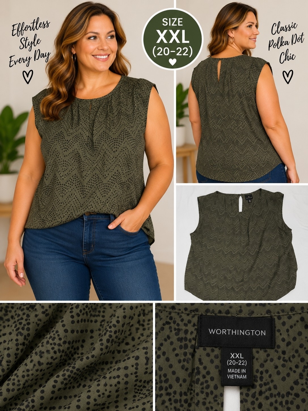 Worthington Women's XXL green polkadot blouse #31